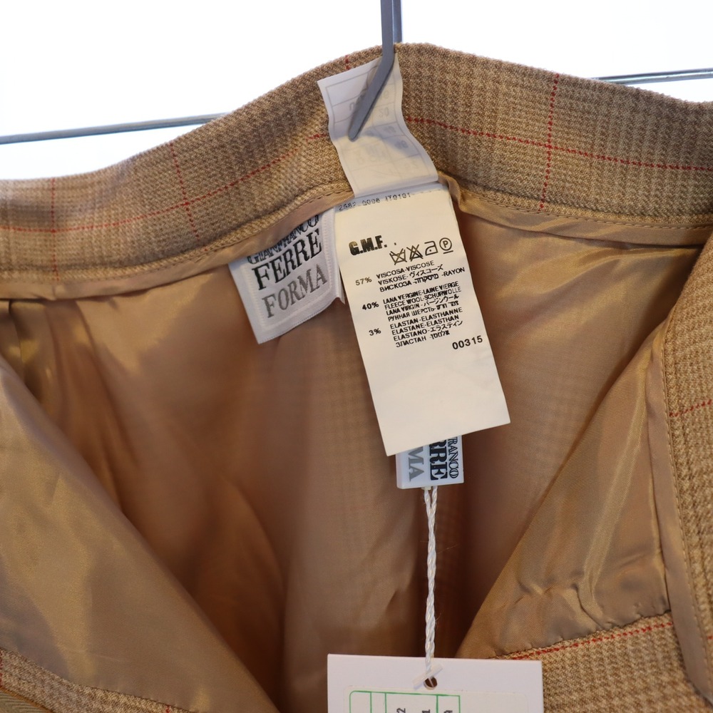 Gianfranco Ferre FORMA Maxi Skirt 16 Beige Womens Wool Blend Plaid Pencil - Picture 5 of 5